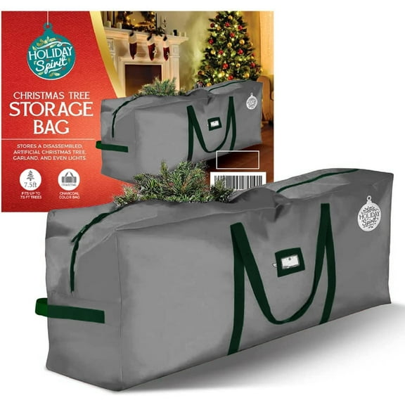 HOLIDAY SPIRIT Christmas Tree Storage Bag - Heavy-Duty Christmas Tree Bag with Durable Reinforced Handles & Zipper, Waterproof Storage Bag Protects from Moisture & Dust (Fits a 7.5FT Tree, Charcoal)