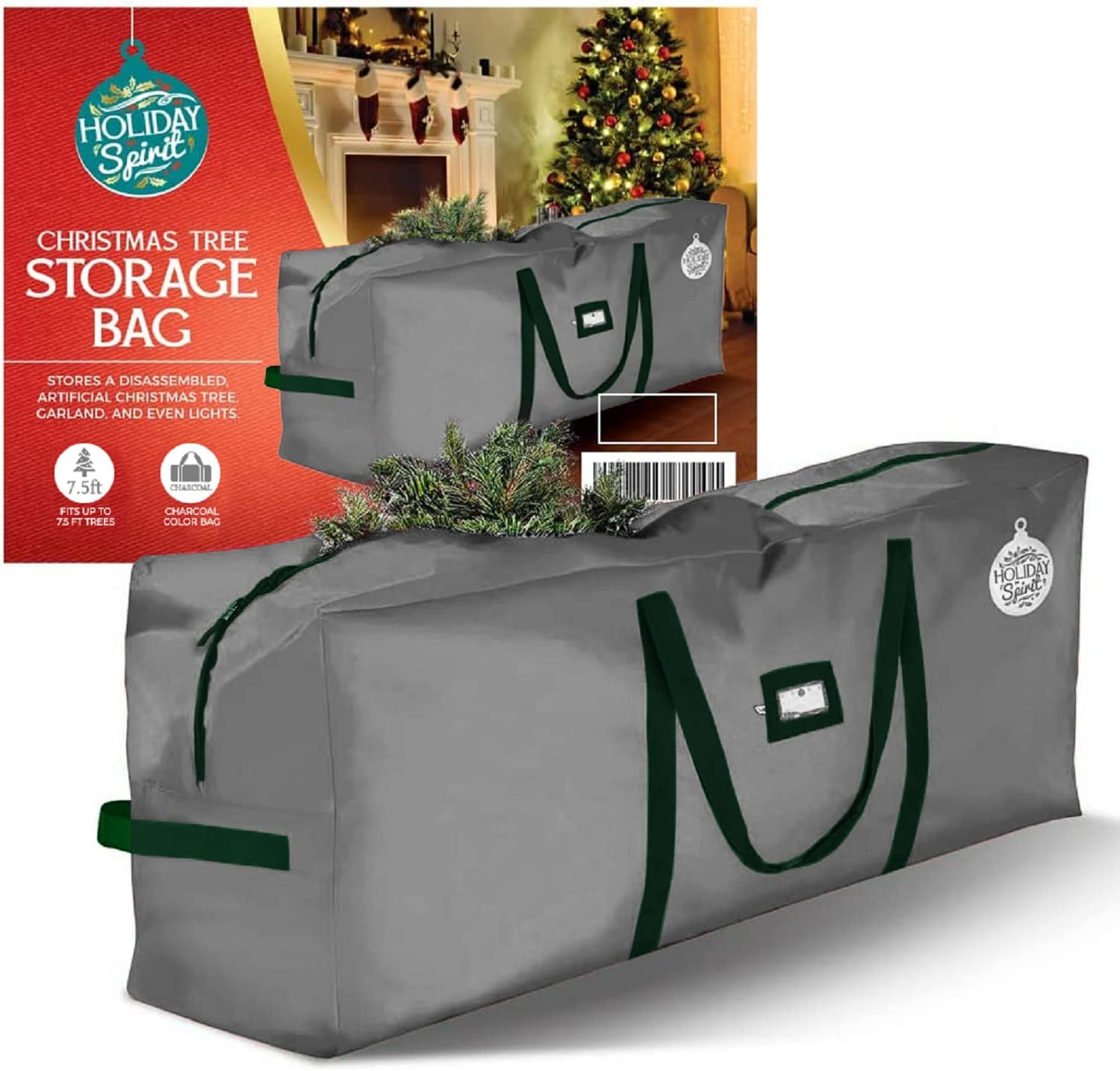 Charcoal Heavy-Duty Waterproof Christmas Tree Storage Bag with Reinforced Handles