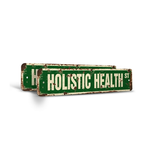 HOLISTIC HEALTH Vintage Style Rustic Street Sign – (2 Pack) Alternative Medicine Medical Practice Therapy Retro Decorative Wall Sign for Home, Bar, Garage, or Outdoor Use | 6" X 24"