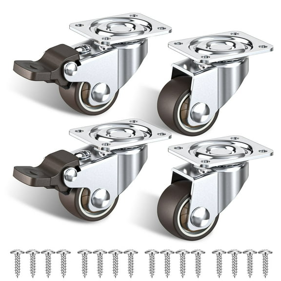 HOLKIE 1 inch Heavy Duty Swivel Caster Wheels,(4 pack)Small Swivel Caster Wheels for Furniture Total Capacity 90lbs (2 with Brakes and 2 Without Brakes)