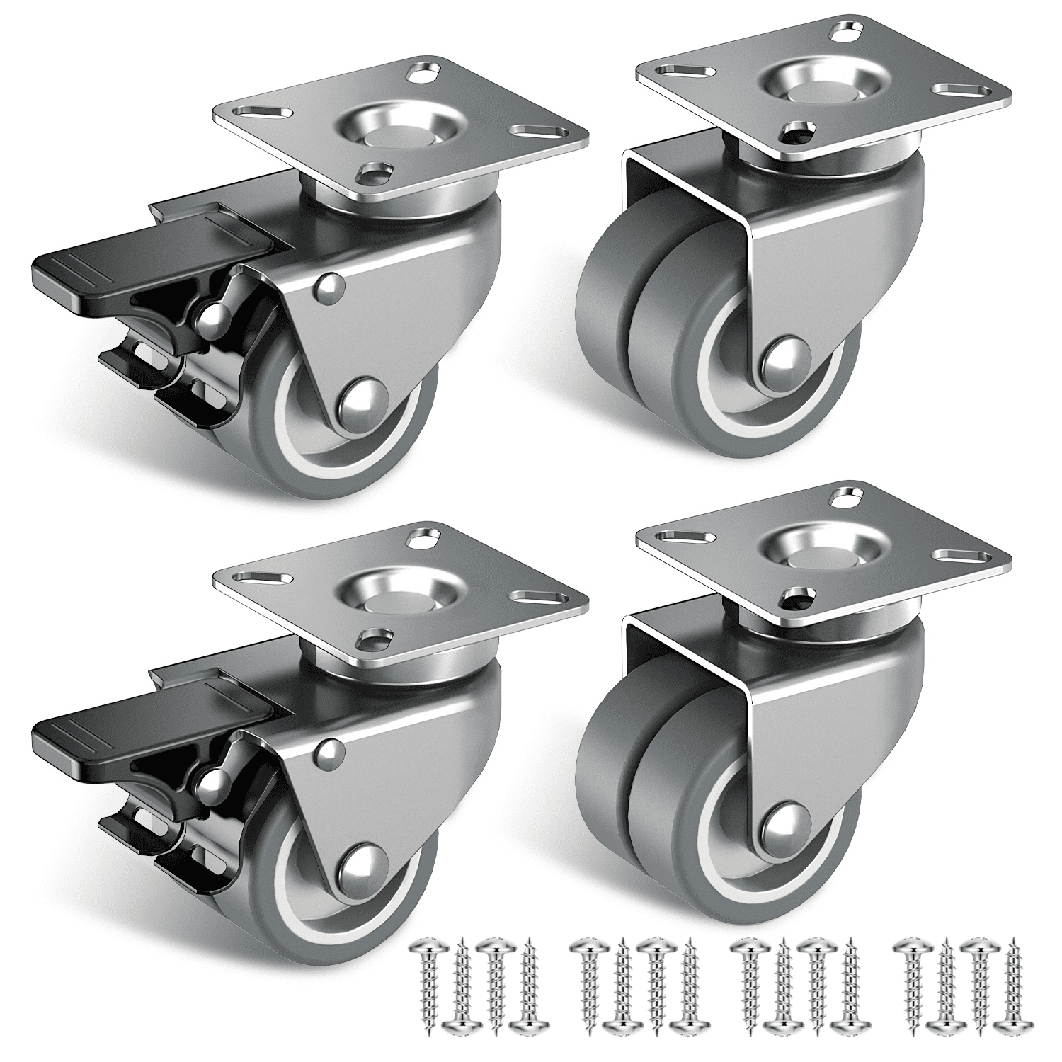 HOLKIE Swivel Caster Wheels Set of 4 Heavy Duty 2 Inch PVC TPR Casters ...