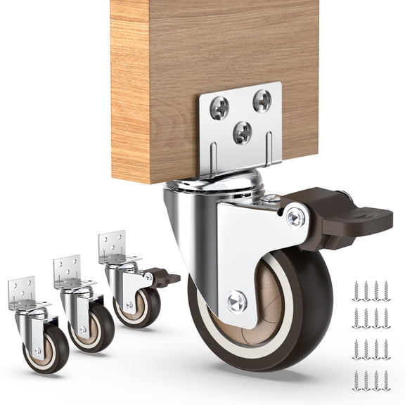 HOLKIE 2 Inch Side Mount Casters Set of 4 Supporting Up to 250 LBS Heavy Duty Furniture Wheels with Thickened L-Shaped Mounting Plate Ideal for Coffe Tables、Plant Stands、Cribs(2 with Brakes)