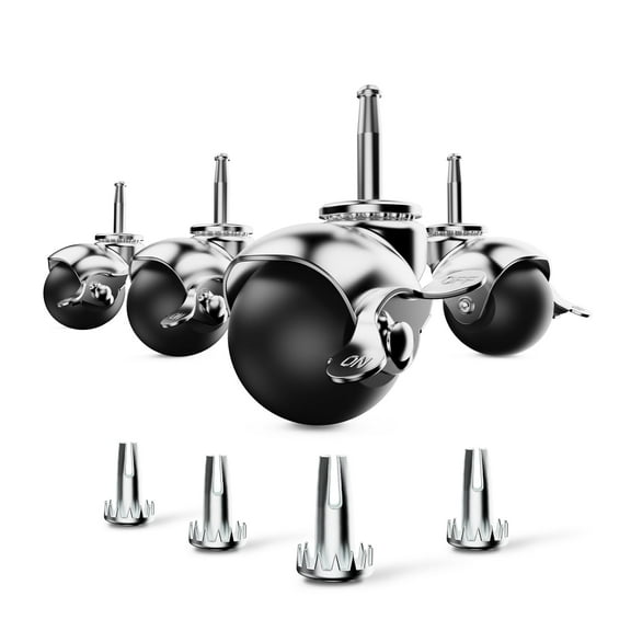 HOLKIE Ball Caster Wheels Set of 4,2 inch Locking Stem Casters for Furniture Legs,Chrome Vintage Antique Swivel Casters for Chair