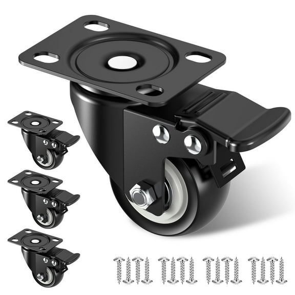 HOLKIE 2 inch Swivel Caster Wheels,(4 pack)Heavy Duty Plate Casters with Safety Brake Total Capacity 600lbs