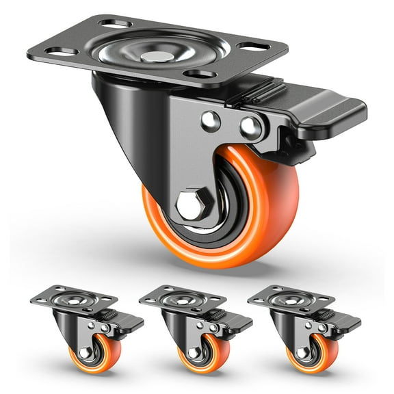 HOLKIE 2 inch Swivel Caster Wheels with Safety Total Lock,(4 pack)360 Degree Heavy Duty Plate Casters,Orange
