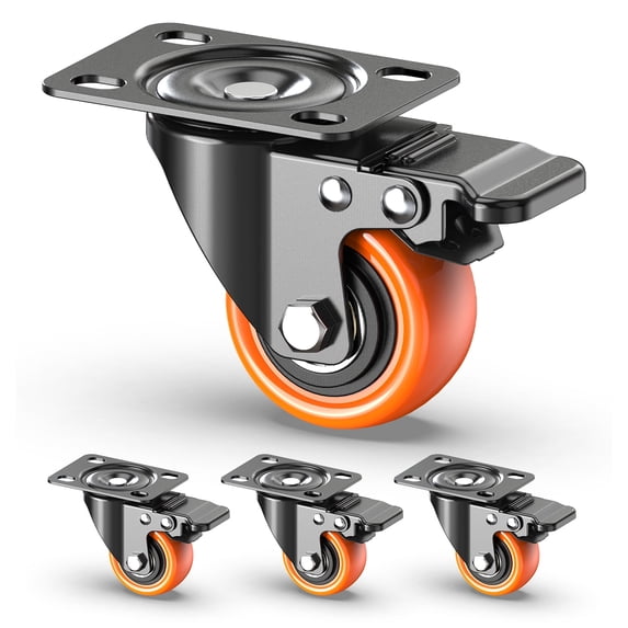 HOLKIE 2 inch Swivel Caster Wheels with Safety Total Lock,(4 pack)360 Degree Heavy Duty Plate Casters,Orange