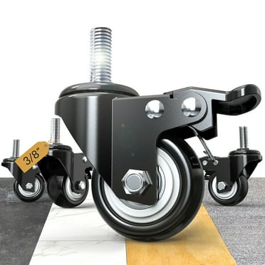 HOLKIE 2 inch Total Locking Stem Caster Wheels, 3/8" -16 x 1" Threaded Swivel Casters Set of 4 Heavy Duty Casters, Black