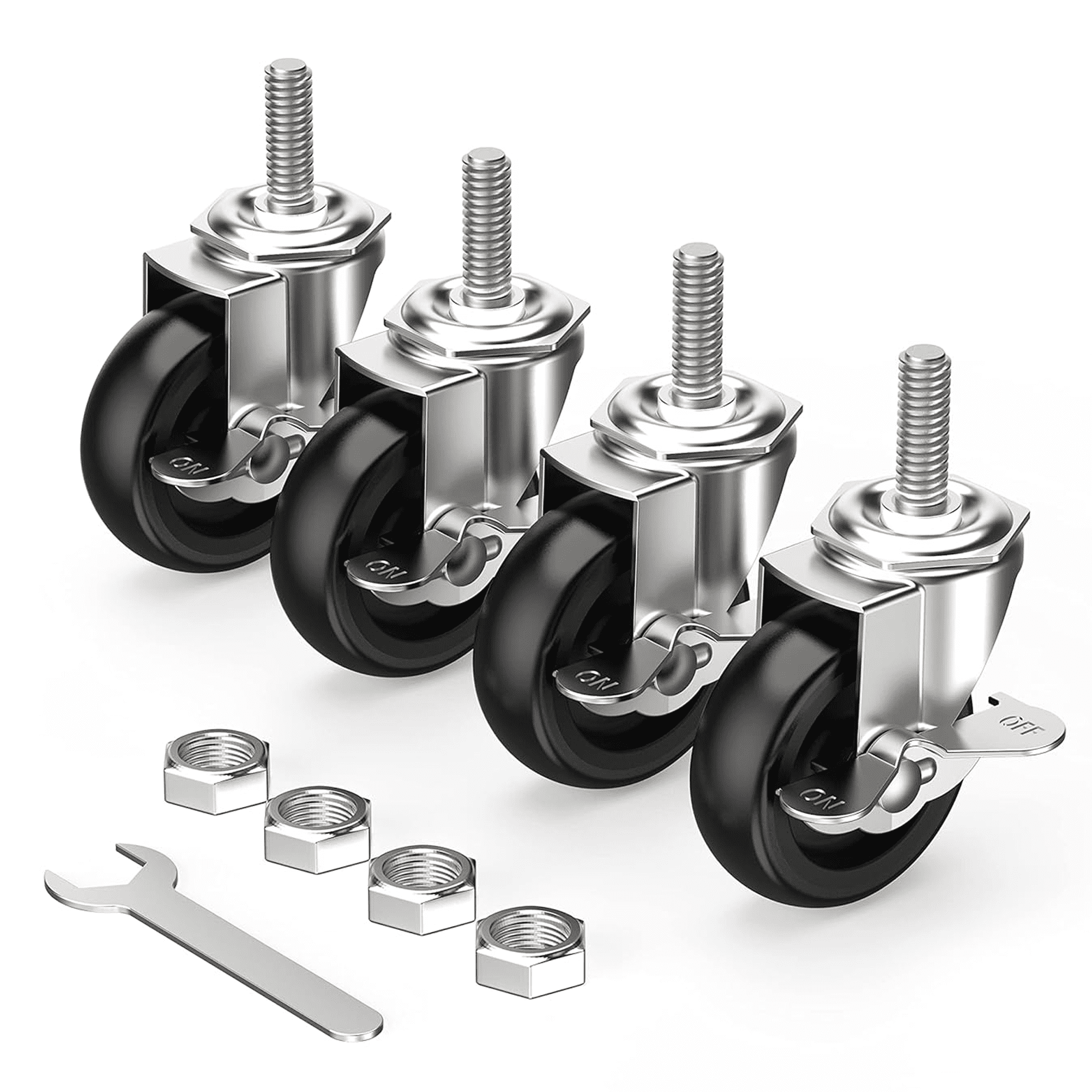 3-Inch Black Heavy-Duty Swivel Caster Wheels with Locking Brake