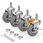 HOLKIE 3 inch Side Locking Stem Caster Wheels,3/8 -16 x 1-1/2 Threaded Swivel Casters Set of 4 Heavy Duty Casters,Gray