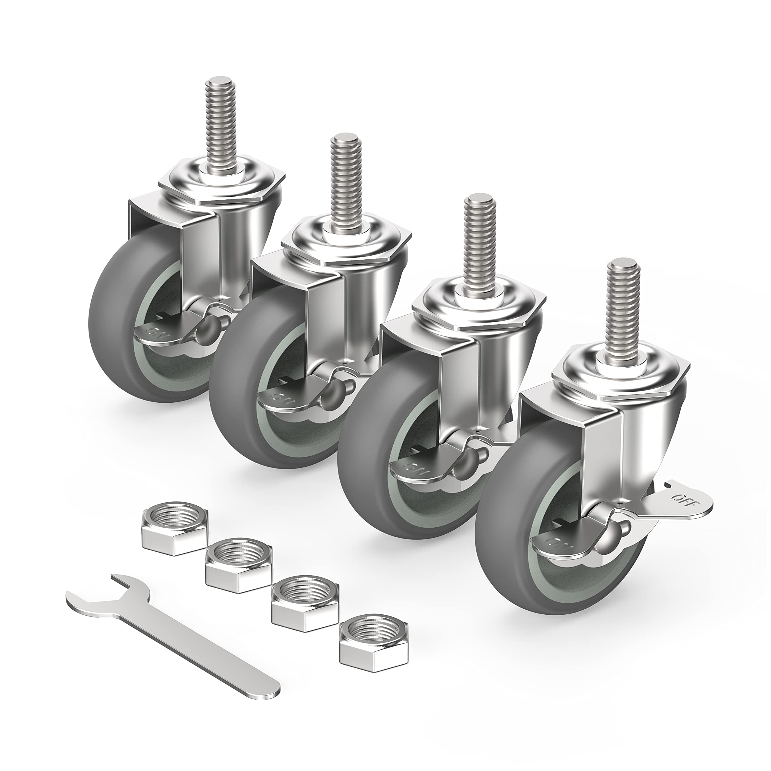 HOLKIE 3 inch Side Locking Stem Casters ,3/8" 16 x 11/2" Threaded