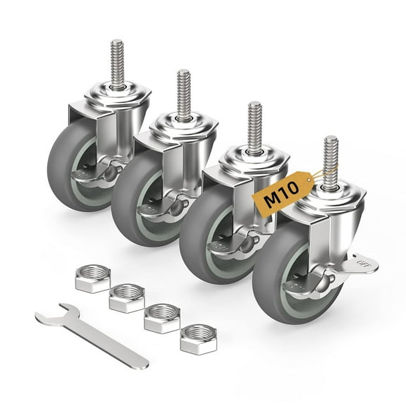 HOLKIE 3 inch Side Locking Swivel Caster Wheels-(4 pack)Heavy Duty Wheels with M10-1.5x30mm Threaded Stem for Furniture,Grey