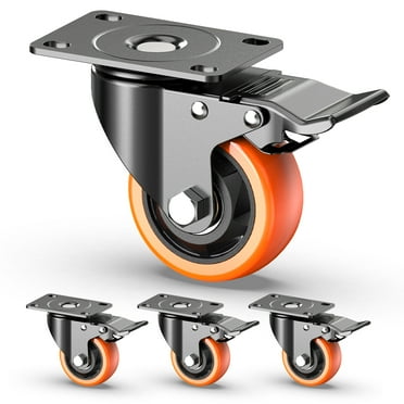 HOLKIE 3 inch Swivel Caster Wheels with Safety Total Lock,(4 pack)360 Degree Heavy Duty Plate Casters,Orange