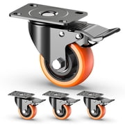 HOLKIE 3 inch Swivel Caster Wheels with Safety Total Lock,(4 pack)360 Degree Heavy Duty Plate Casters,Orange