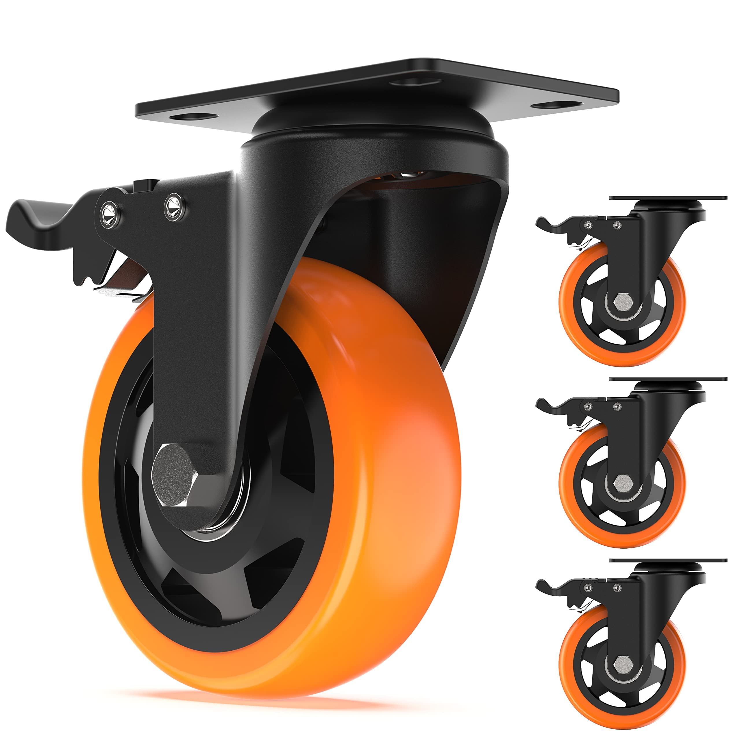 HOLKIE 4 inch Swivel Caster Wheels with Safety Total Lock, 360 Degree ...