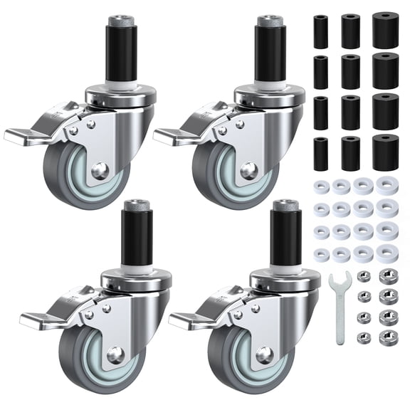 HOLKIE 3 Inch Caster Wheels Locking Expanding Stem Casters, Threaded Swivel Casters Set of 4 Heavy Duty Castors, Fit 1", 1-1/4", 1-2/5", 1-1/2",1-5/8" ID Stainless Steel Table, Cart, Furniture Legs