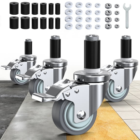 HOLKIE 3 Inch Caster Wheels Locking Expanding Stem Casters, Threaded Swivel Casters Set of 4 Heavy Duty Castors, Fit 1", 1-1/4", 1-2/5", 1-1/2",1-5/8" ID Stainless Steel Table, Cart, Furniture Legs