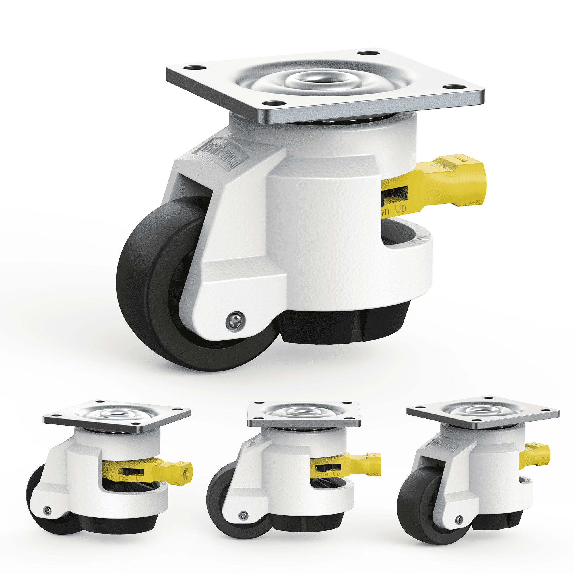 Heavy Duty White and Black Swivel Leveling Casters Set of 4
