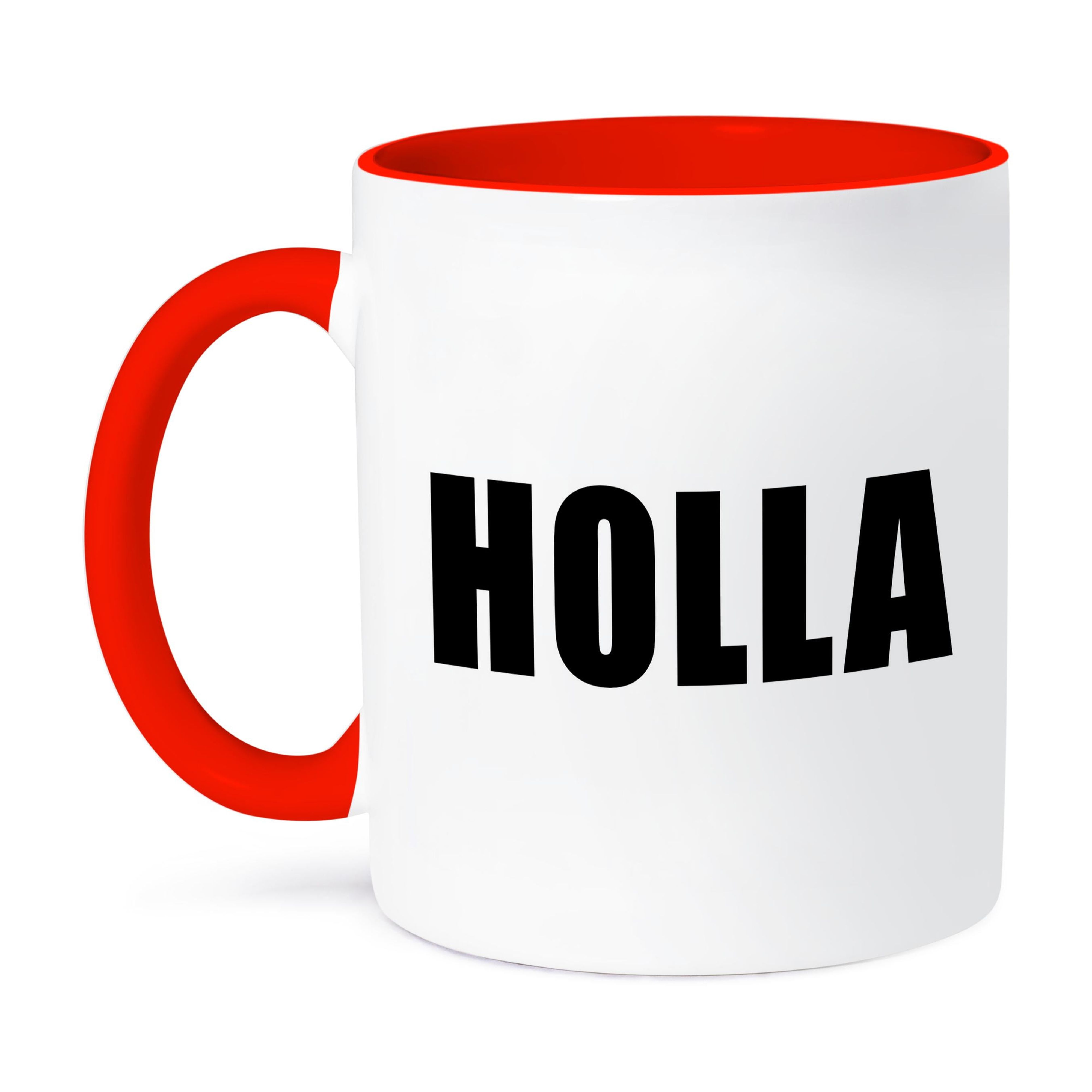 3dRose, HOLLA, 11oz Two-Tone Red Mug