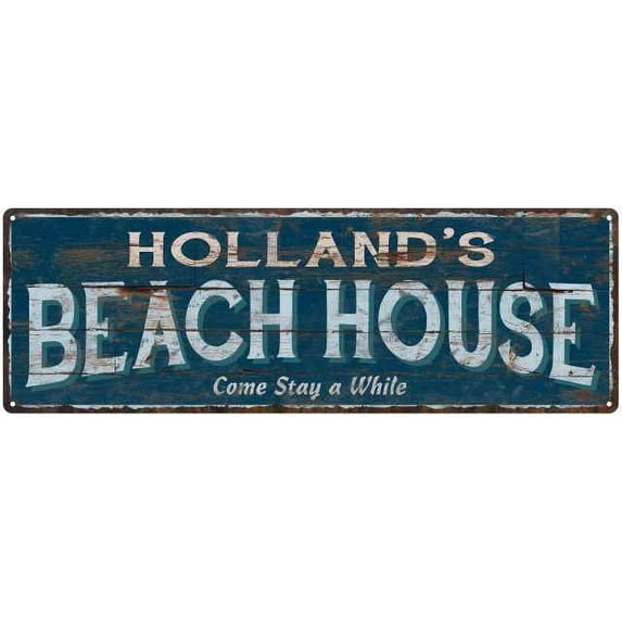 HOLLAND'S Beach House Blue Rustic Cabin Home Decor 6x18 Metal 106180026276
