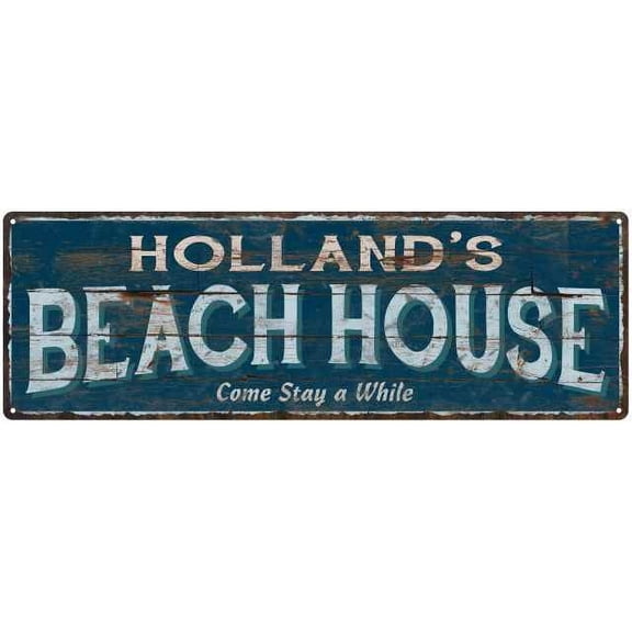HOLLAND'S Beach House Blue Rustic Cabin Home Decor 8x24 Metal 108240026276