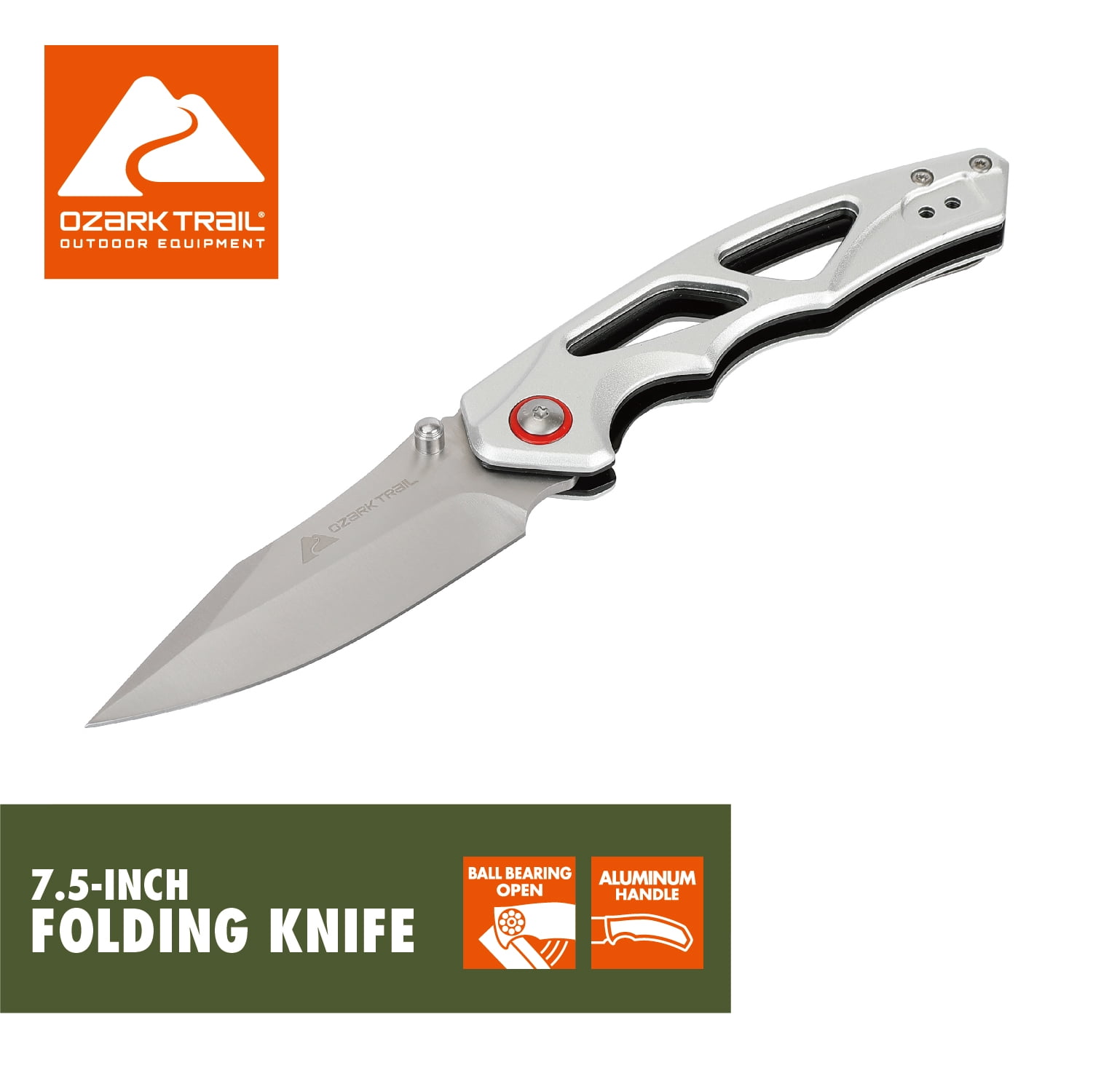 Ozark Trail 7.5-Inch Ball Bearing Folding Knife with Aluminum Handle and Stainless Steel Blade