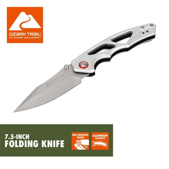 Ozark Trail 7.5-Inch Ball Bearing Folding Knife with Aluminum Handle and Stainless Steel Blade