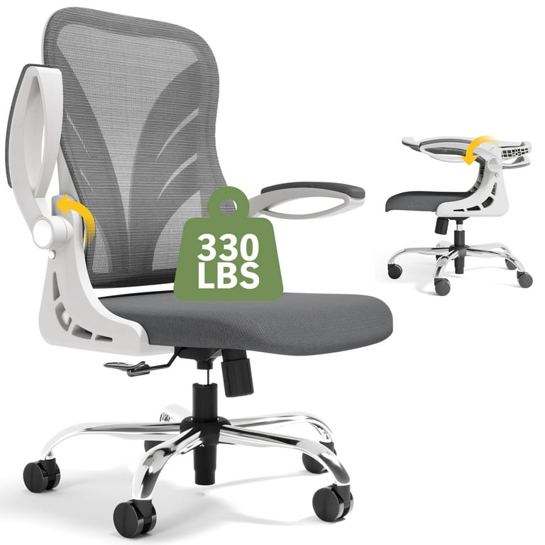 HOLLUDLE Ergonomic Office Chair Foldable Task Chair Saving Space Home Desk Chair Mesh Fabric Computer Chair 330lbs White