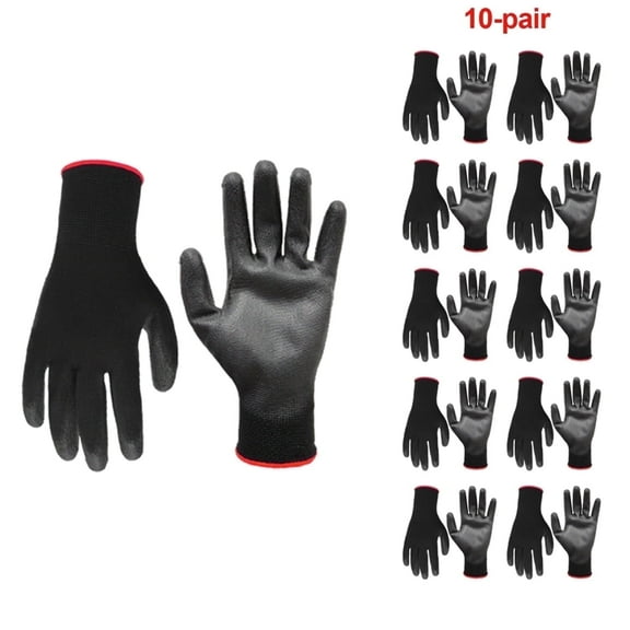 HOLLY Polyester Liner PU Dipped Gripping Work Gloves, Non-Slip, 10 Pairs, Men's Large