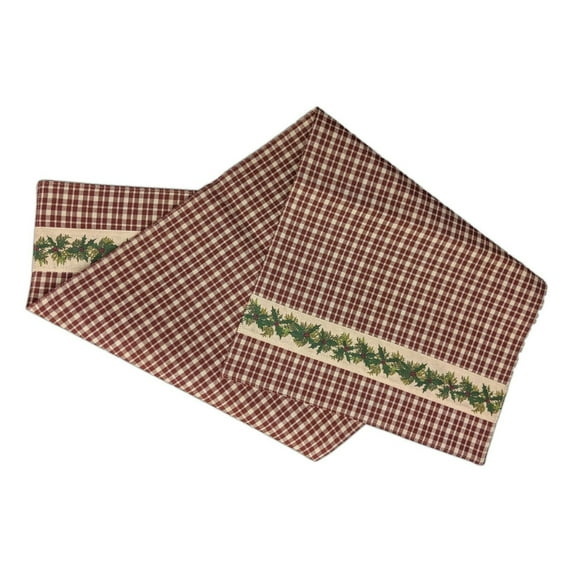 HOLLY 'N' CEDAR Burgundy Check Table Runner, 13" x 54", by The Country House