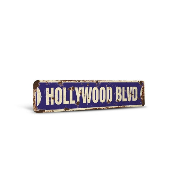 HOLLYWOOD BLVD Vintage Style Rustic Street Sign – California Boulevard CA Tinsel Town Retro Decorative Wall Sign for Home, Bar, Garage, or Outdoor Use | 4" X 18" Plastic Road Sign