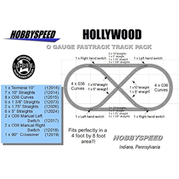 HOLLYWOOD LAYOUT TRACK PACK 4 'X 8' O GAUGE