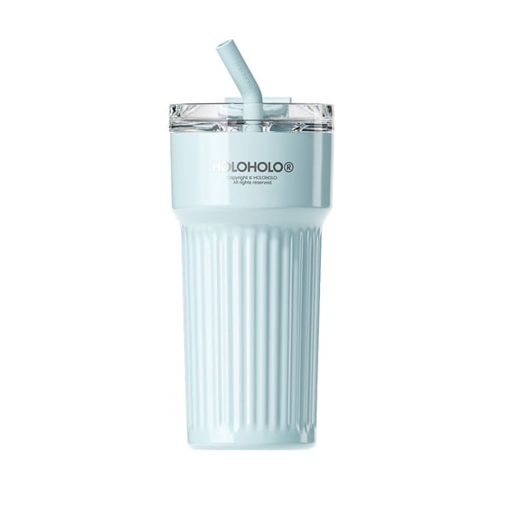 HOLOHOLO Insulated Tumbler with Straw Leak-Proof Stainless Steel Coffee Cup 24 oz Blue Reusable Travel Cup for Hot & Cold Drinks