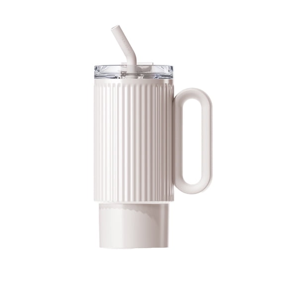 HOLOHOLO White 34oz Portable Insulated Tumbler with Handle and Straw, SUS316 Stainless Steel Water Bottle, Keep Drinks Cold & Hot for Travel, Office, and Outdoor Use