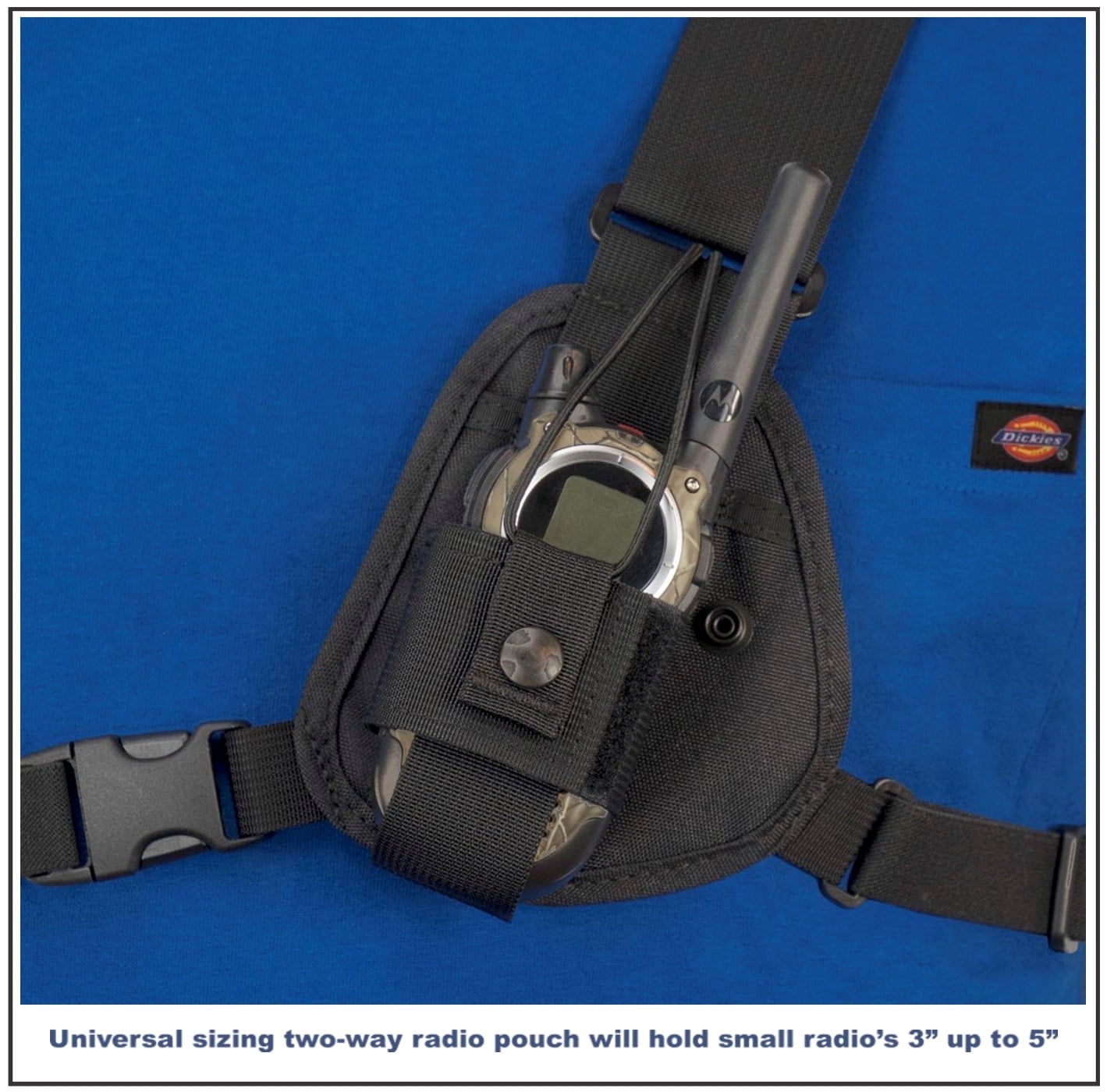 HOLSTERGUY RCH-103 Chest Harness Shoulder Radio Holster Pack with Adjustable Depth Pouch for small Motorola Talk About Two-Way Radios and Walkie Talkies. Made in USA