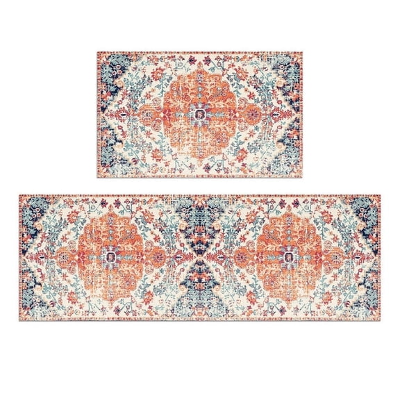 HOLVDENG Boho Kitchen Mat, 17" x 47" + 17" x 28", Non-Slip (2 Count)