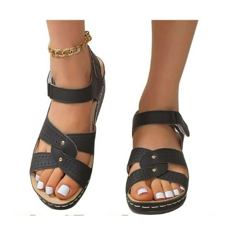 HOLXI 2024 Sandals for Women Plantar Fasciitis Feet Sandal Outdoor Flip Flops Beach Wedge Sandals for Women with Arch Support Raised soles Casual Walmart