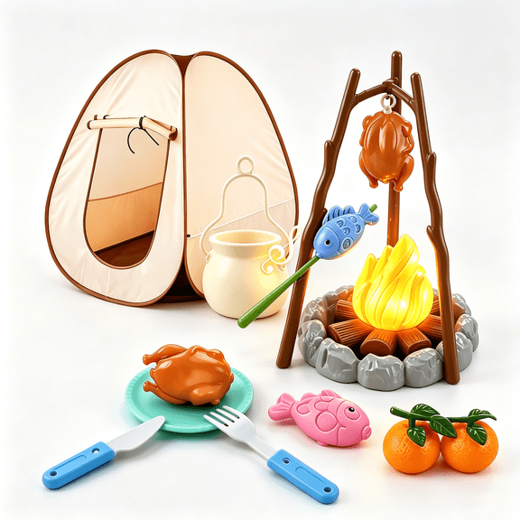 HOLYFUN Toddler Camping Playset, Portable Kids Camping Set with Play Tent, Campfire, Flashlight & Nature Exploration Toys for Indoor Outdoor Pretend Play