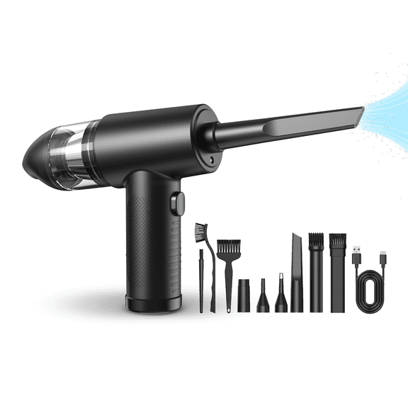 HOM Air Duster & Mini Vacuum Cleaner Kit - 7 Attachments, for Computer, Car, & Electronics - Cordless Compressed Air Spray & Dust Vacuum Combo