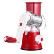 HOM Cheese Grater with 3 Interchangeable Blades, Manual Cheese Shredder, Vegetable Grater, and Mandoline Slicer for Kitchen with Suction Base