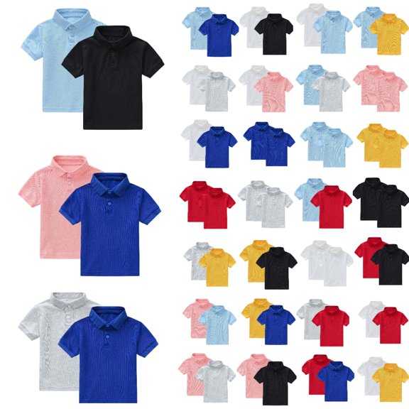 HOMADLES 2-Pack Boys School Uniform Short Sleeve Shirt Boys Pique Polo Shirt Summer Lapel Lightweight Tee Button Closure A Light Blue 1 Tear