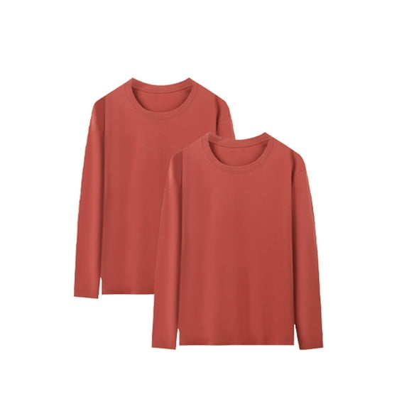 HOMADLES 2 Piece Set Mens T Shirt Long Sleeve Shirts for Men Plus Size Roundneck Solid Tops Stretch Soft Casual Lightweight Mens Basic Tee, Watermelon Red