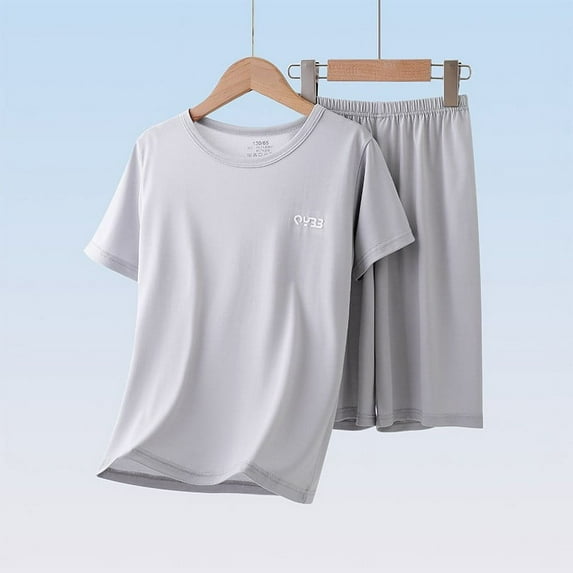 HOMADLES 2PC Athletic Outfits for Teen Boys Crewneck Breathablle Tee and Soft Shorts Outfits Dark Gray 13 T