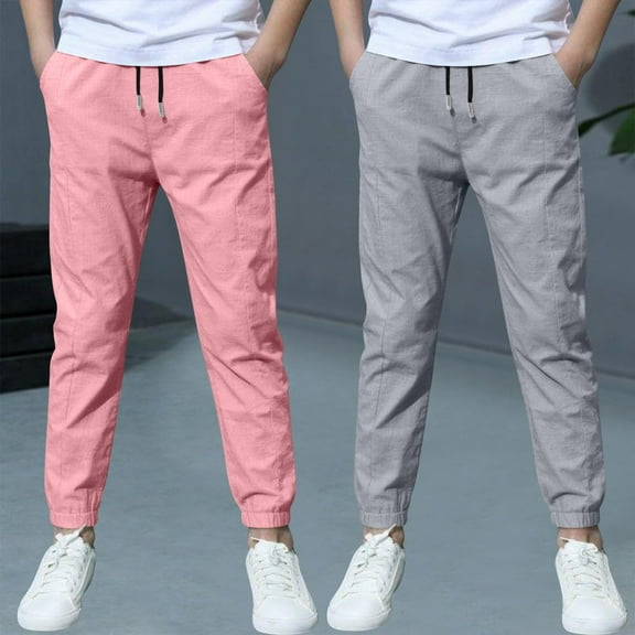 HOMADLES 2Pc Boys Children Sports Pants for Boy Linen Lightweight Solid Stretch Workout Outdoor Drawstring Casual Pants Pink 5 T