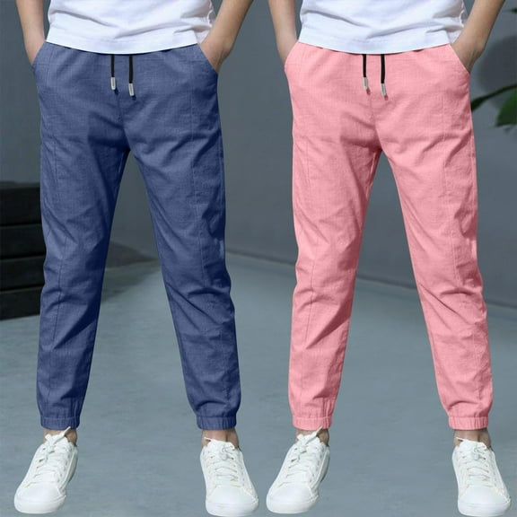 HOMADLES 2Pc Boys Joggers Pants for Teens Boys Linen Athletic Hiking Breathable Stretch Casual Sweatpants Pants Light Blue 3 T