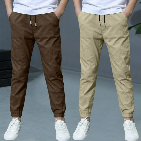 HOMADLES 2Pc Boys Sweatpants Pants Sports Workout Elastic Waist Solid Slim Straight Outdoor Stretch Sweatpants Pants Coffee 3 T
