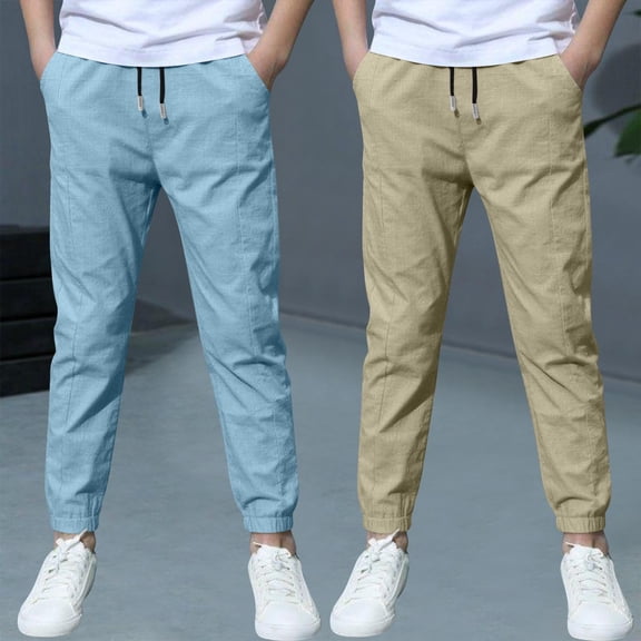 HOMADLES 2Pc Boys Sweatpants Pants Sports Workout Elastic Waist Solid Slim Straight Outdoor Stretch Sweatpants Pants Khaki 5 T