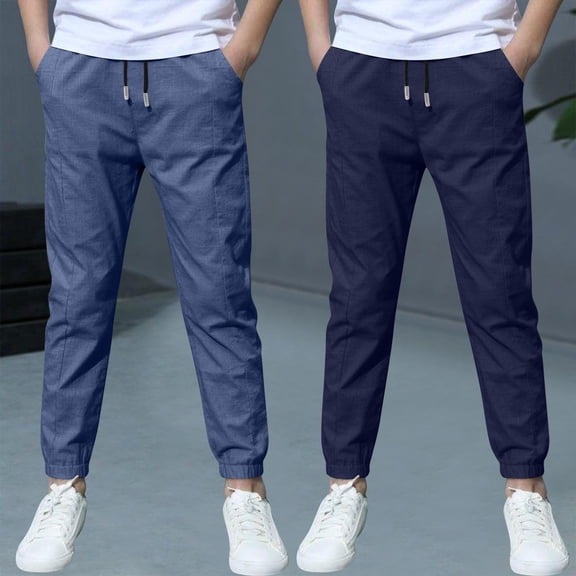 HOMADLES 2Pc Boys Sweatpants Pants Sports Workout Elastic Waist Solid Slim Straight Outdoor Stretch Sweatpants Pants Navy 3 T