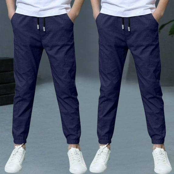 HOMADLES 2Pc Boys Sweatpants Pants for Boys Linen Lightweight Sports Elastic Waist Slim Straight Outdoor Jogger Sweatpants Navy 3 T