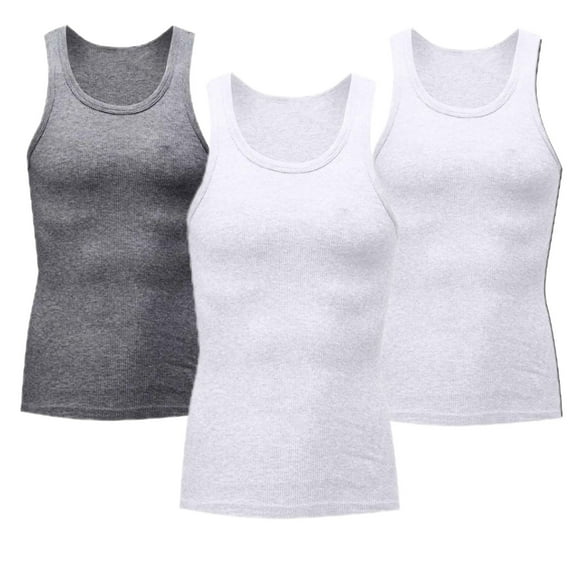 HOMADLES 3PC Tank Tops for Men Crewneck Gym Elastic Slim Fit Stretch Summer Sleeveless Tops White L