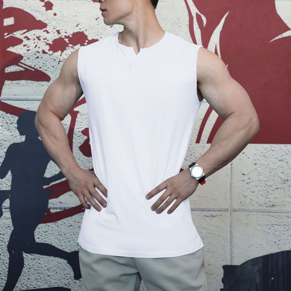 HOMADLES Tank Tops for Men Loose V-neck Gym Solid Crewneck Summer Sleeveless Tops White 2XL
